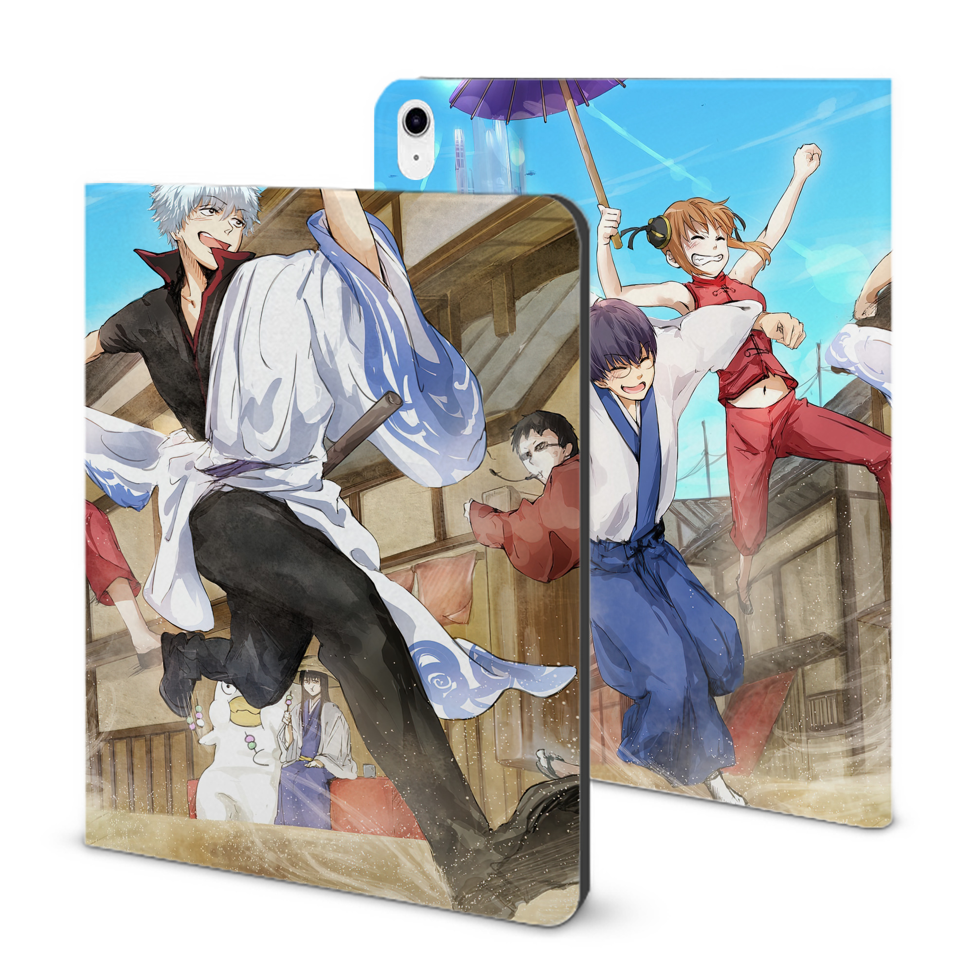 （画像用） ぎんたま 坂田銀時（さかたぎんとき） 神楽 志村新八（しむら しんぱち） GINTAMA Sakata Gintoki Kagura Shimura Shinpachi IPad ケース ブック型 PUレザー TPU 耐衝撃 軽量 薄型 ペン収納なし 全面保護 IPad 各モデル対応